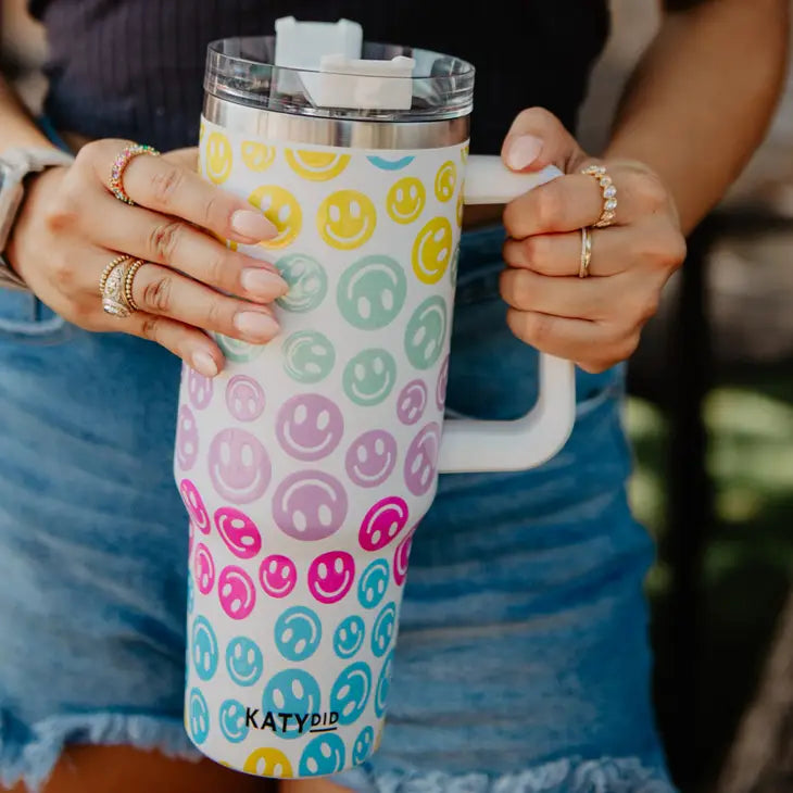 Katydid - Pastel Happy Face Tumbler Cup with Handle