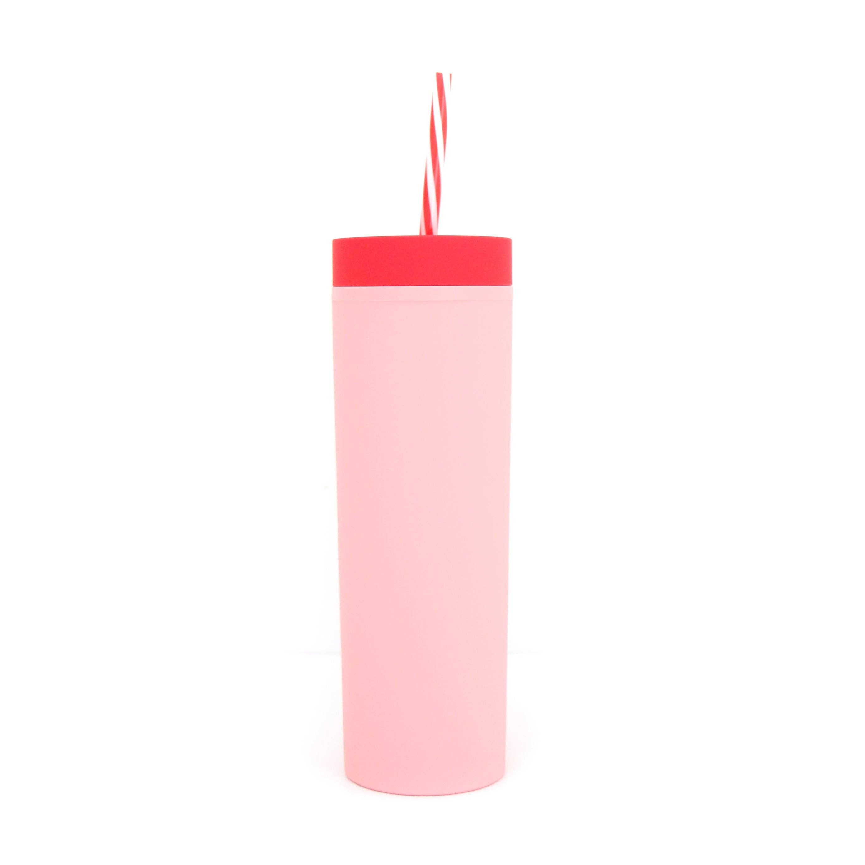 SILICONE HEART TUMBLER WITH STRAW - Pale pink