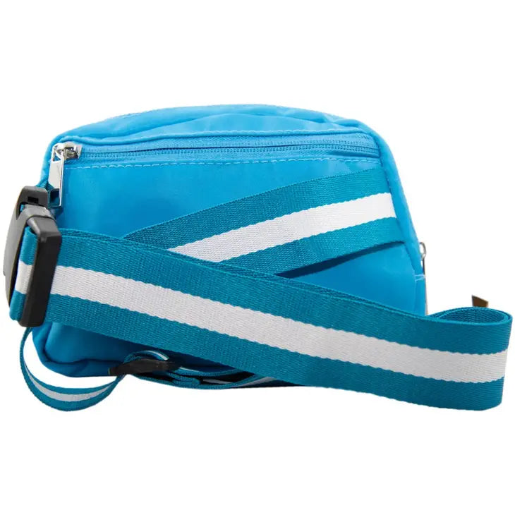 Blue Solid Fanny Pack with Striped Strap