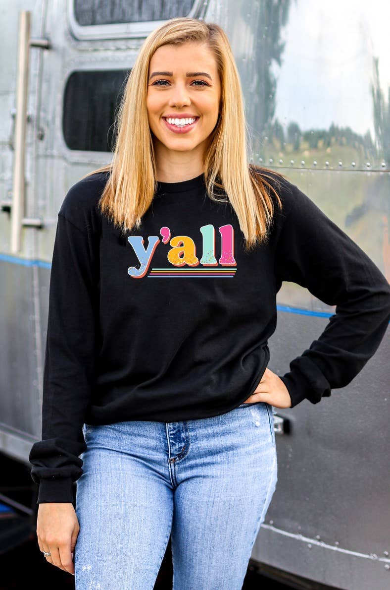 Y’all Confetti Long Sleeve Black Tee