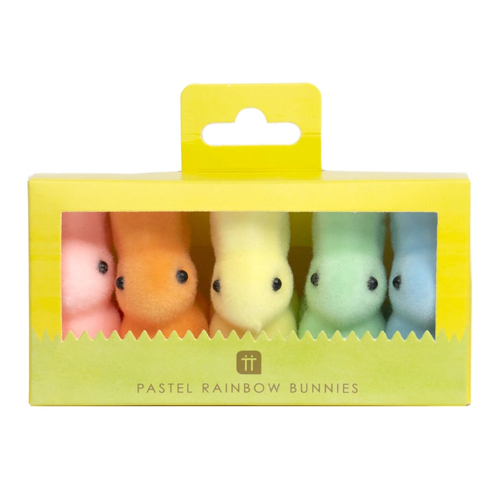 Neon Pastel Flocked Mini Bunnies - set of 5