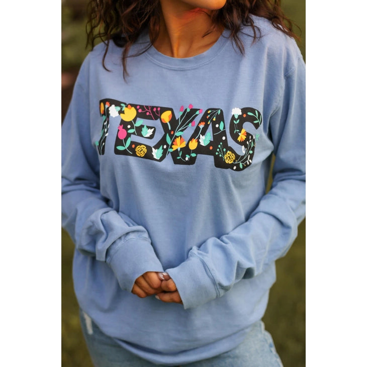 Texas! Frontier Blue Floral Long Sleeve Tee