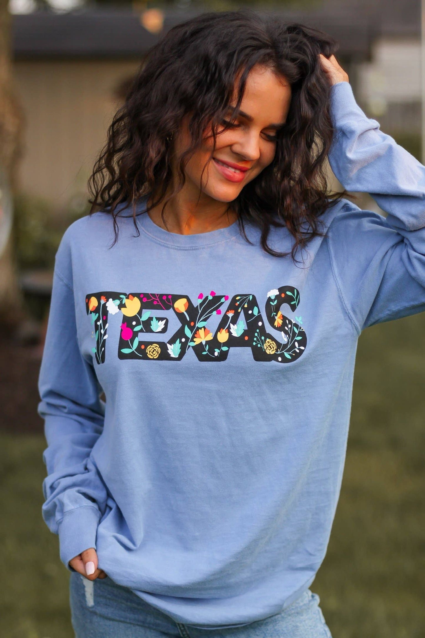 Texas! Frontier Blue Floral Long Sleeve Tee