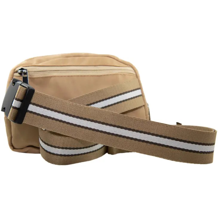 Khaki Belt Bag with Striped Strap