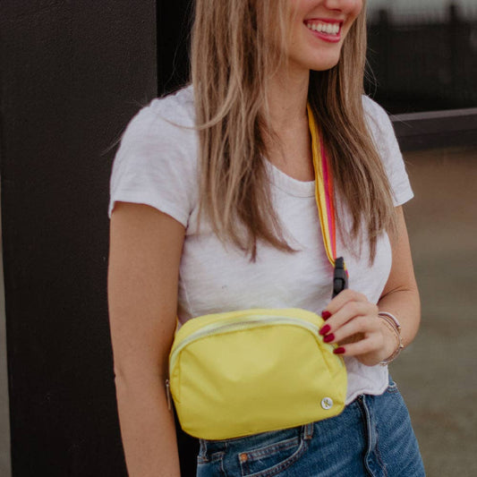 Yellow Belt Bag with Striped Strap