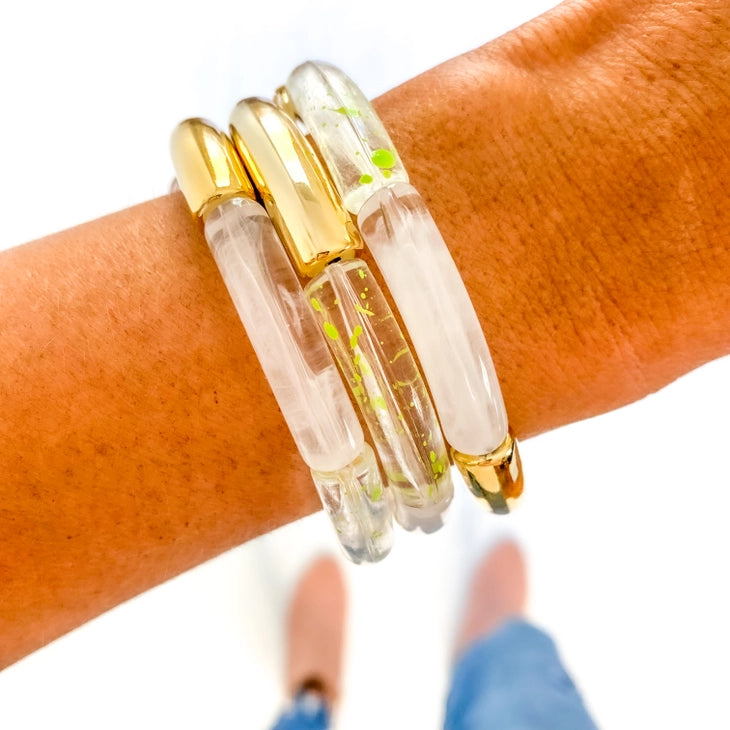 Gold Disc & Acrylic Tube Bracelets