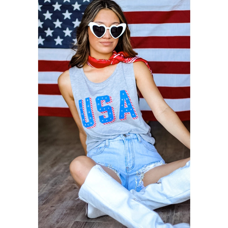 USA! America! Grey Star & Stripes Tank