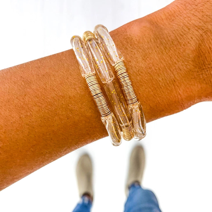 Gold Disc & Acrylic Tube Bracelets