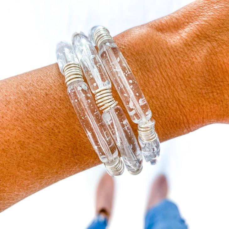 Gold Disc & Acrylic Tube Bracelets