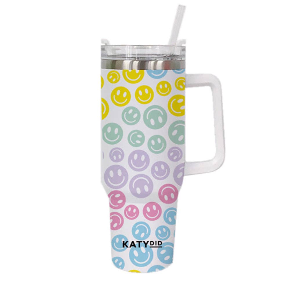 Katydid - Pastel Happy Face Tumbler Cup with Handle