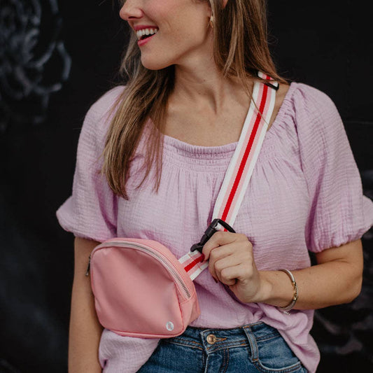 Light Pink Solid Belt Bag with Striped Strap