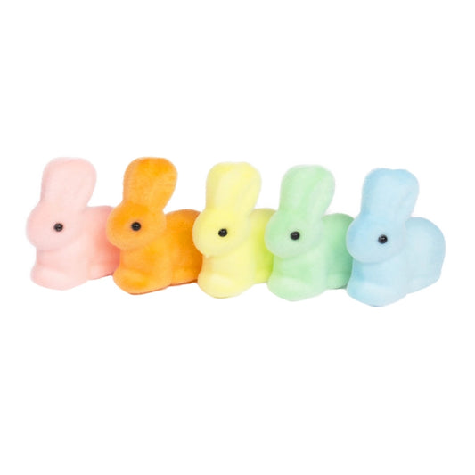 Neon Pastel Flocked Mini Bunnies - set of 5
