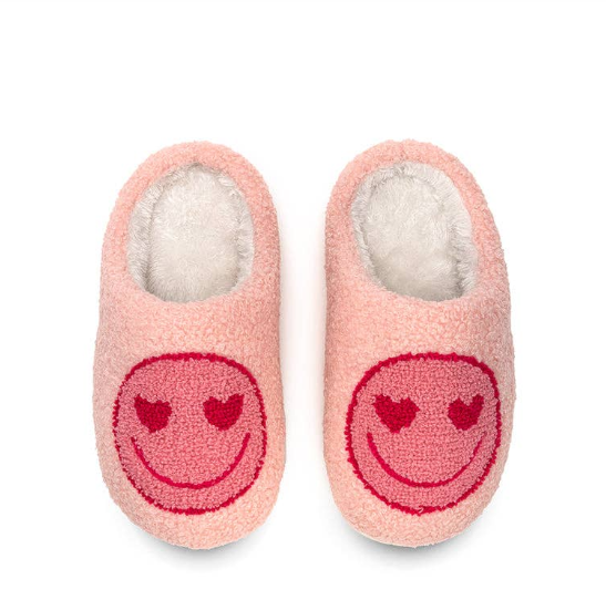 YOUTH Pink Happy Face Heart Eyes Slippers – Gingham+GLOSS