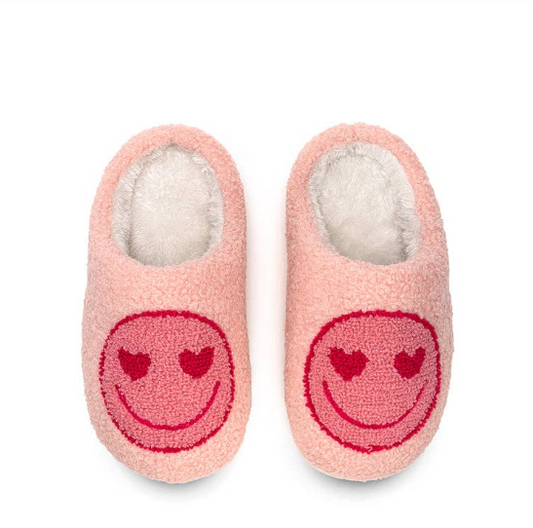 YOUTH Pink Happy Face Heart Eyes Slippers